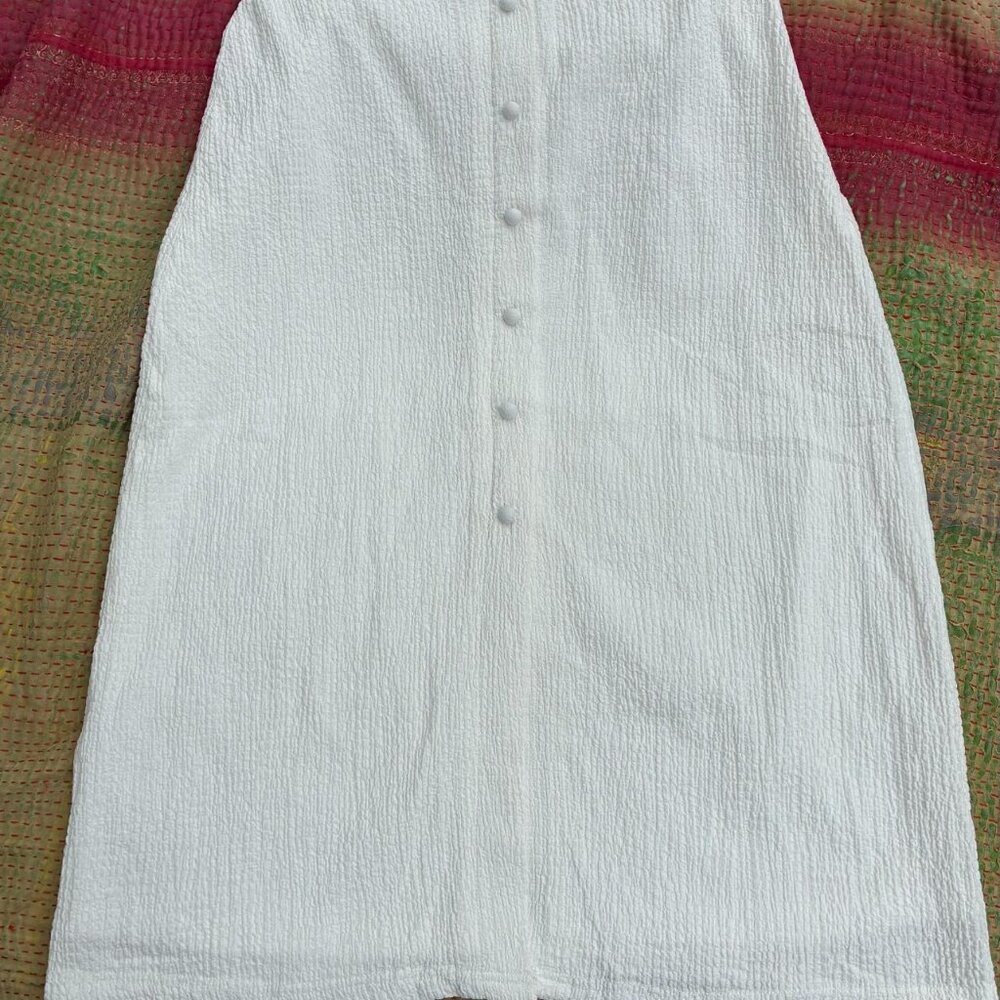 white faux button down a-line skirt